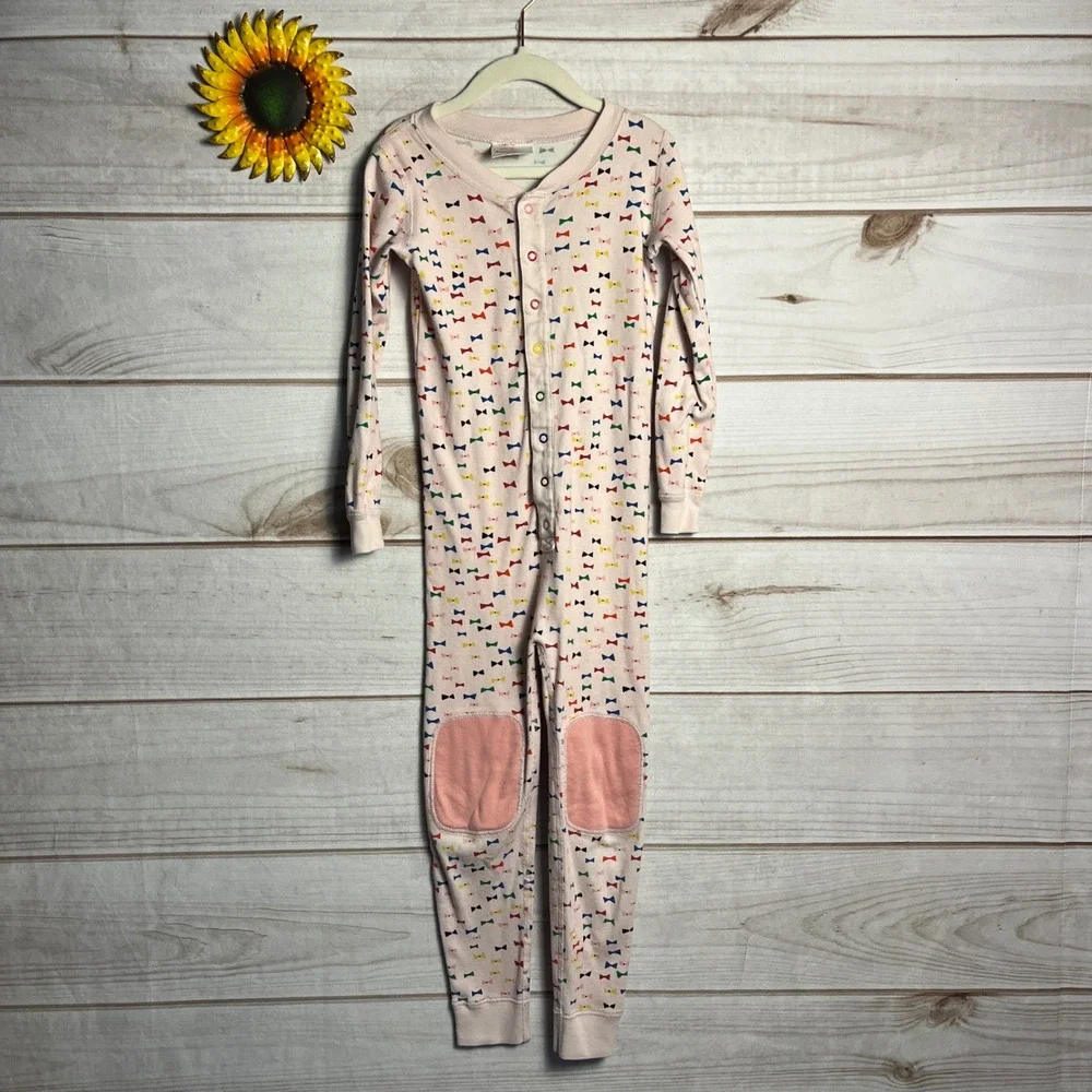 Hanna Andersson Kids Size 5 Pink Bow Tie Print‎ One Piece Pajamas Organic